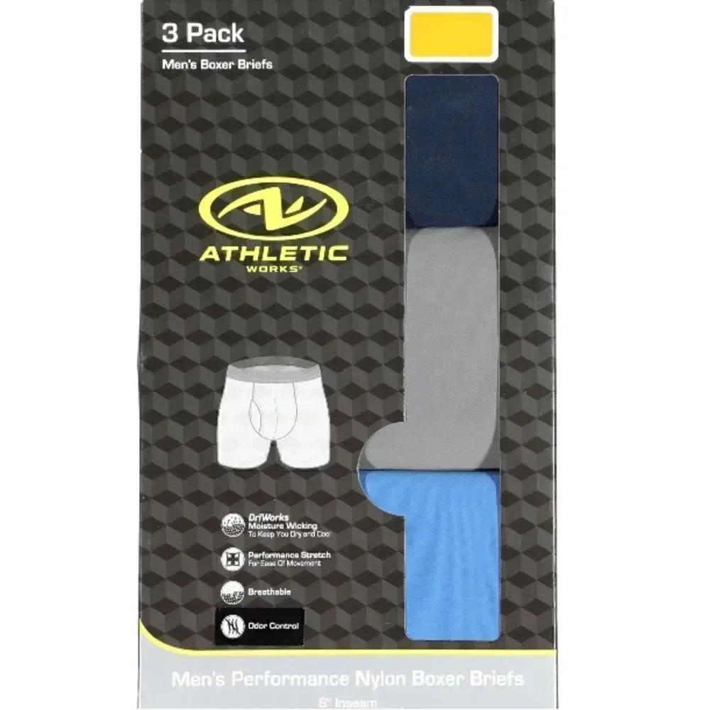 Men's Performance Nylon 6” Inseam Boxer Brief Underwear 2, 3-Packs Size M